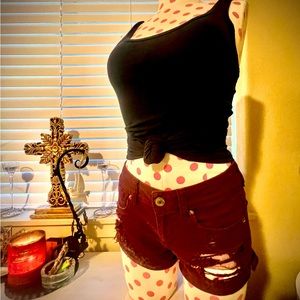 American Eagle Maroon Shortie Shorts